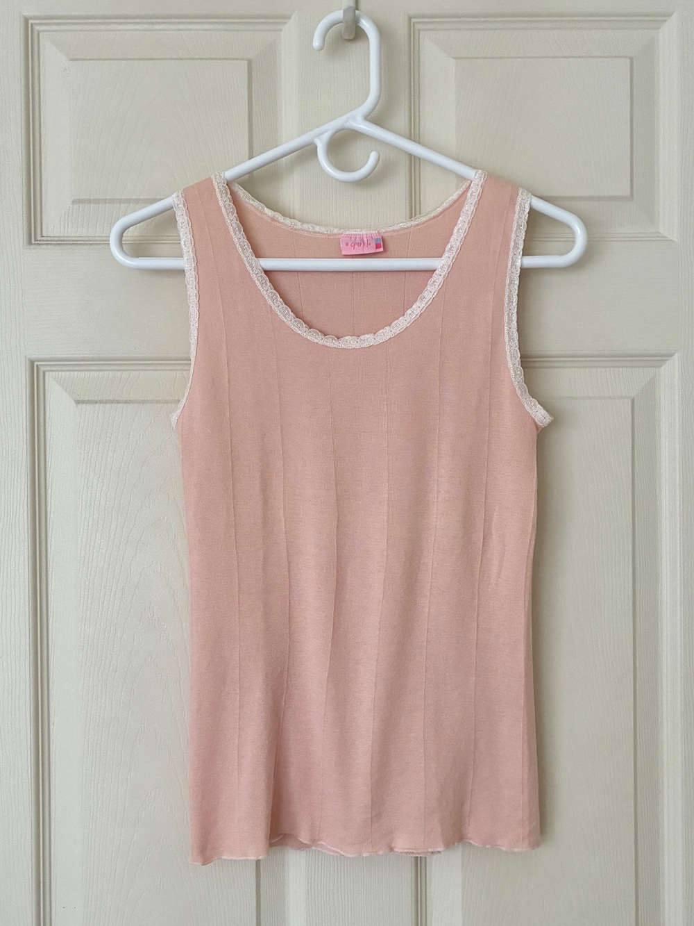 Vintage Sparkle Lace-Trimmed Cotton Tank Size Large